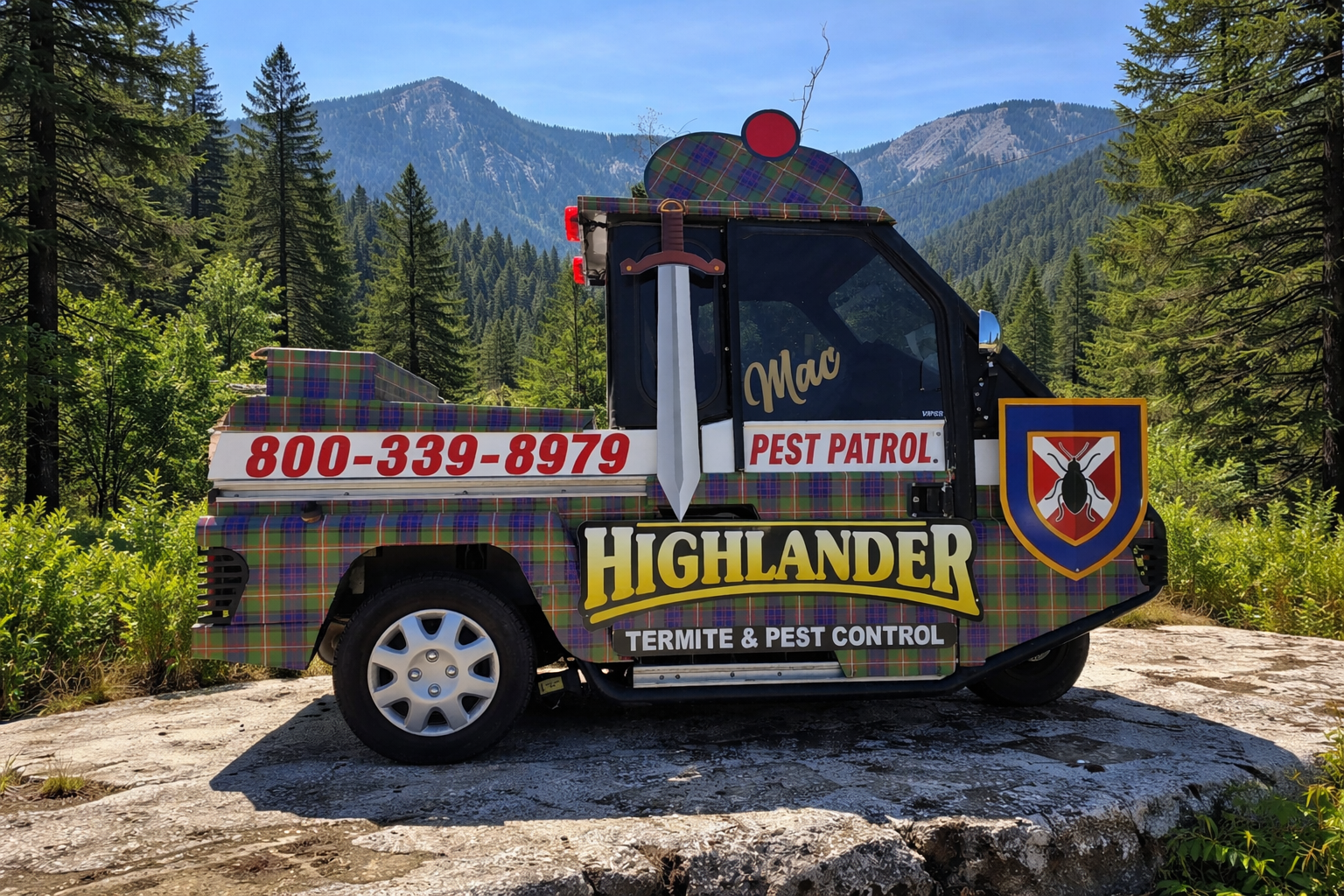 Highlander Pest Patrol at mountain overlook